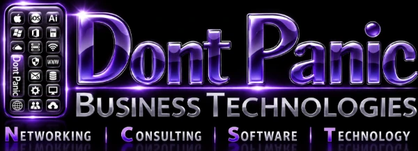 Dont Panic Business Technologies logo: Networking, Consulting, Software, Technology